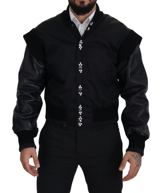 Dolce & Gabbana Veste à boutons en nylon noir avec cristaux