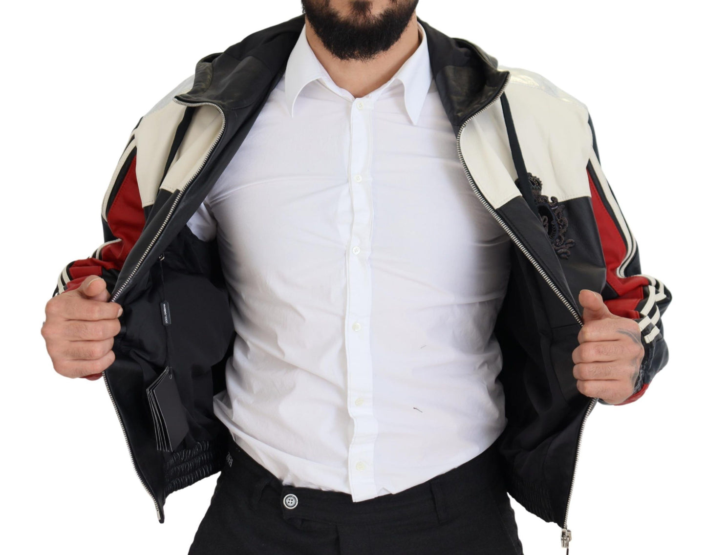 Dolce & Gabbana Veste-blouson en cuir noir avec capuche