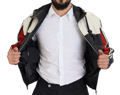Dolce & Gabbana Veste-blouson en cuir noir avec capuche