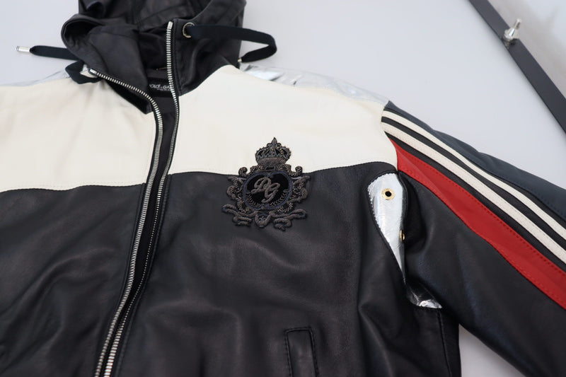 Dolce & Gabbana zwarte leren blouson jas met capuchon