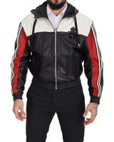 Dolce & Gabbana Veste-blouson en cuir noir avec capuche