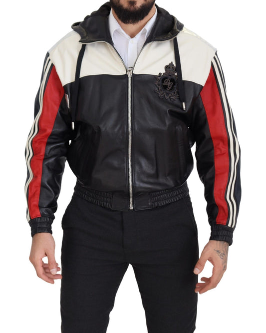 Dolce & Gabbana Veste-blouson en cuir noir avec capuche