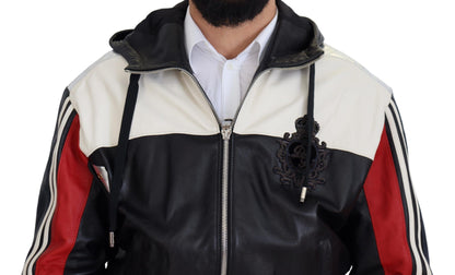 Dolce & Gabbana Veste-blouson en cuir noir avec capuche