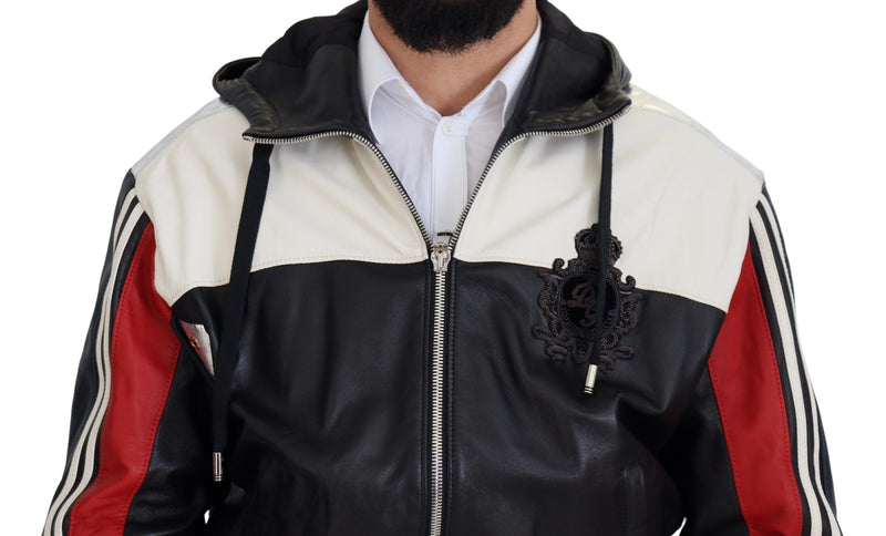 Dolce & Gabbana zwarte leren blouson jas met capuchon