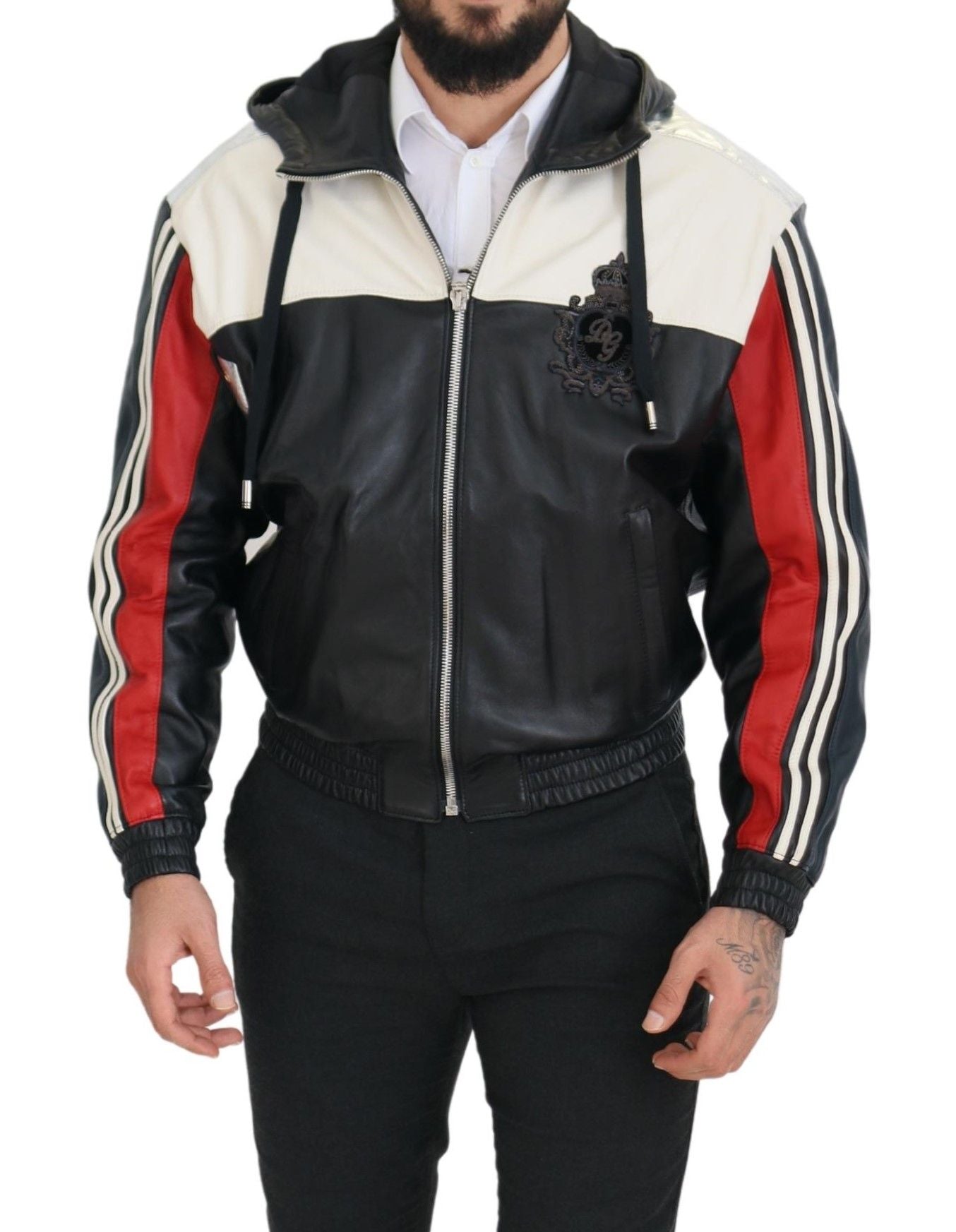 Dolce & Gabbana Veste-blouson en cuir noir avec capuche