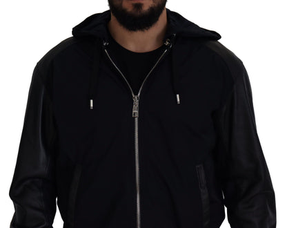 Dolce & Gabbana, veste-blouson noire en polyester avec capuche.