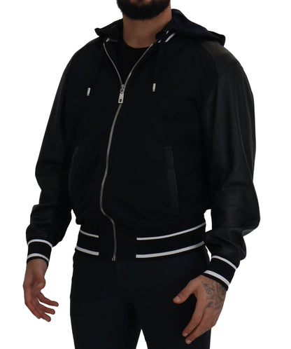 Dolce & Gabbana, veste-blouson noire en polyester avec capuche.
