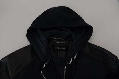 Dolce & Gabbana, veste-blouson noire en polyester avec capuche.