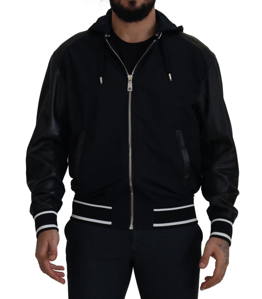 Dolce & Gabbana, veste-blouson noire en polyester avec capuche.