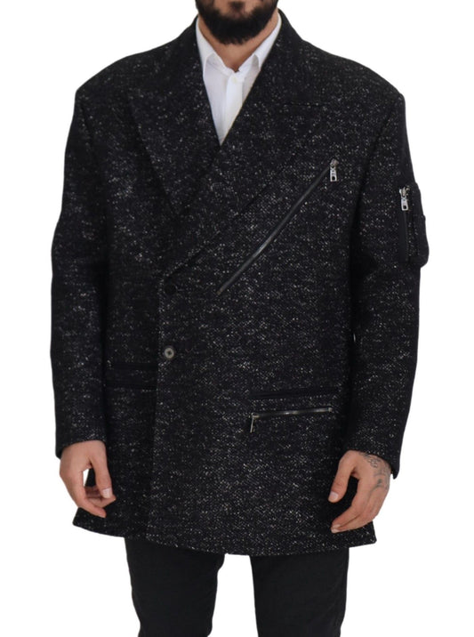 Manteau noir en laine à double boutonnage pour homme de Dolce & Gabbana