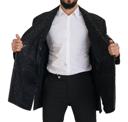 Manteau noir en laine à double boutonnage pour homme de Dolce & Gabbana
