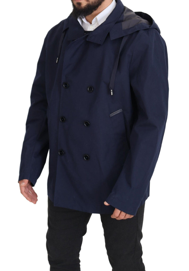 Dolce & Gabbana blauwe, dubbelgeknapte jas met capuchon