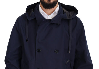 Dolce & Gabbana Veste-manteau bleu à capuche et à double boutonnage