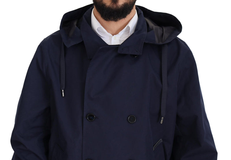 Dolce & Gabbana blauwe, dubbelgeknapte jas met capuchon