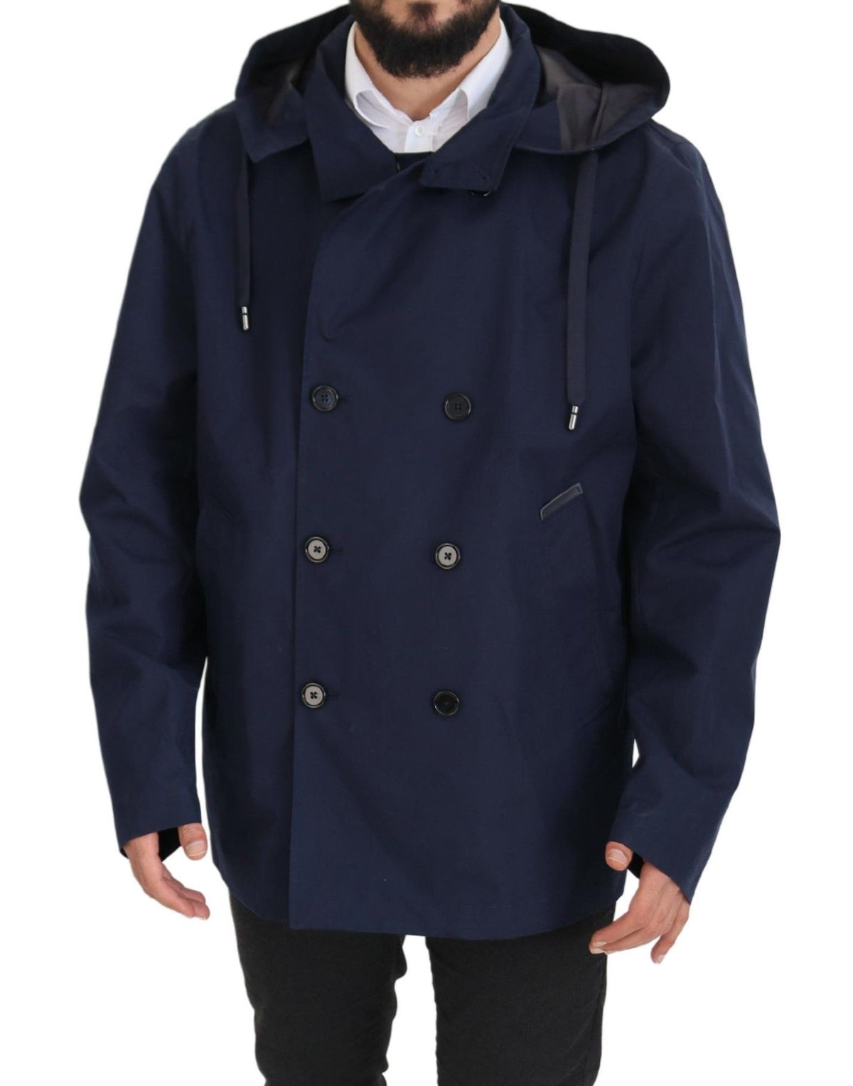 Dolce & Gabbana Veste-manteau bleu à capuche et à double boutonnage