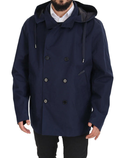 Dolce & Gabbana Veste-manteau bleu à capuche et à double boutonnage
