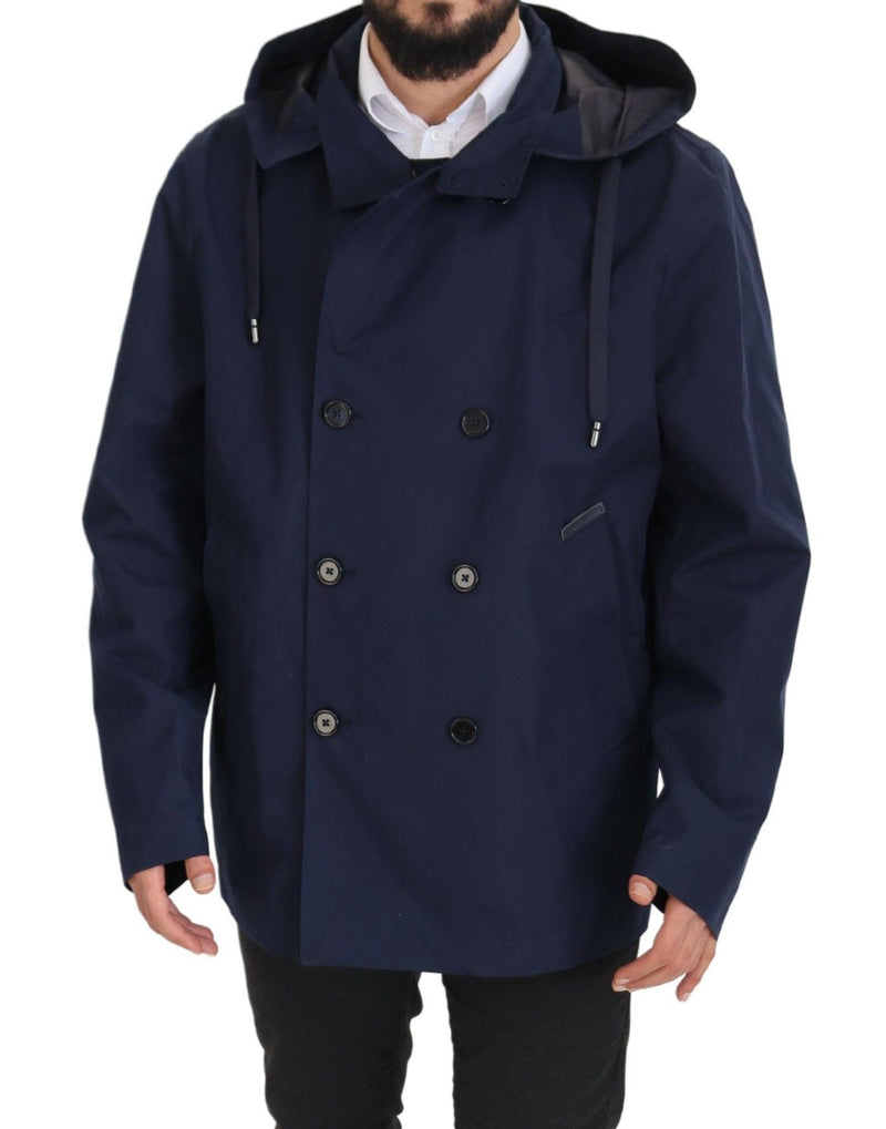 Dolce & Gabbana blauwe, dubbelgeknapte jas met capuchon