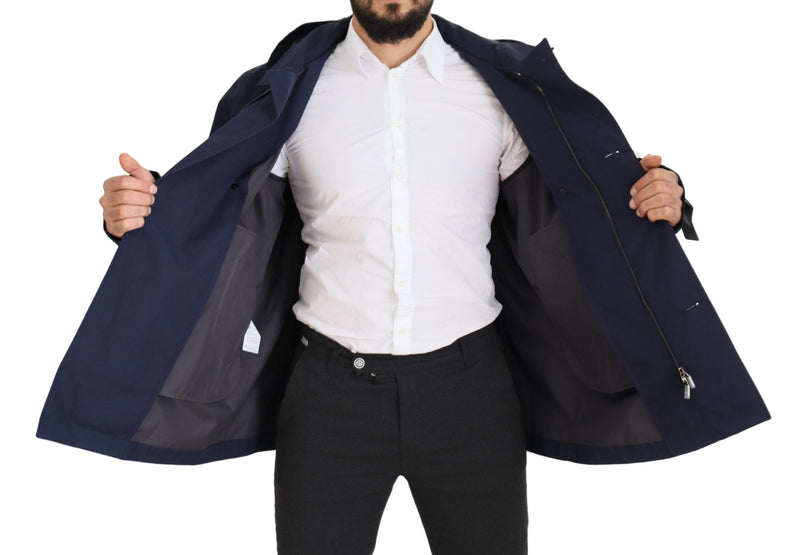 Dolce & Gabbana blauwe, dubbelgeknapte jas met capuchon