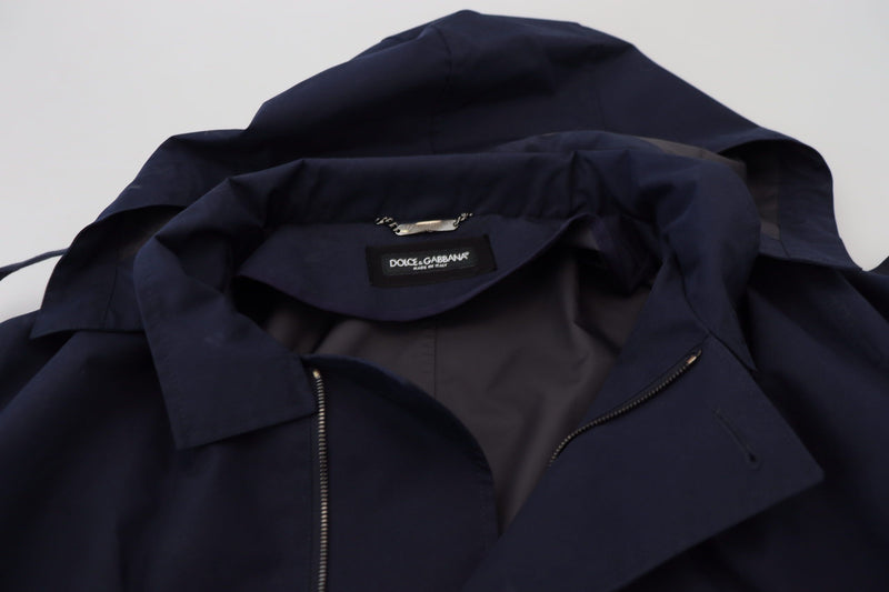 Dolce & Gabbana blauwe, dubbelgeknapte jas met capuchon