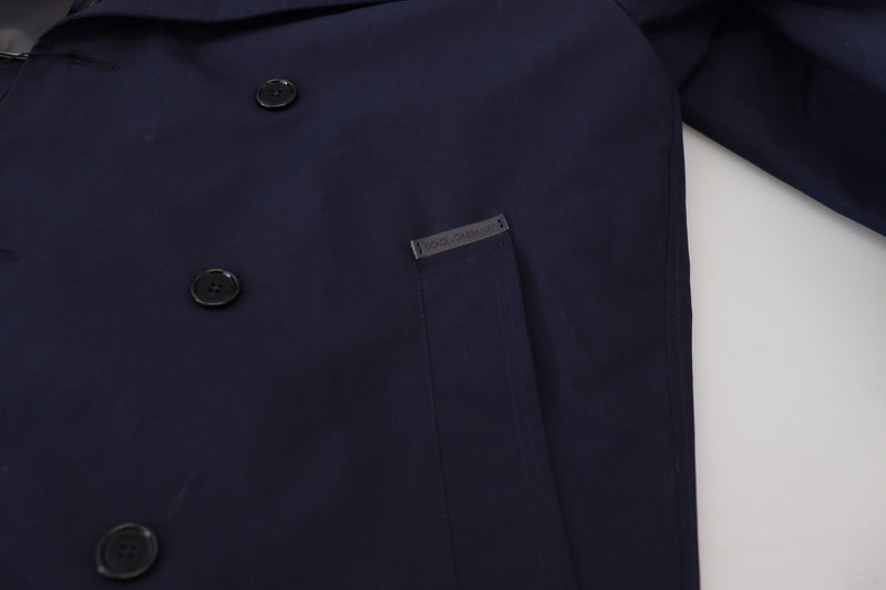 Dolce & Gabbana blauwe, dubbelgeknapte jas met capuchon