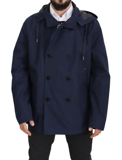 Dolce & Gabbana Veste-manteau bleu à capuche et à double boutonnage
