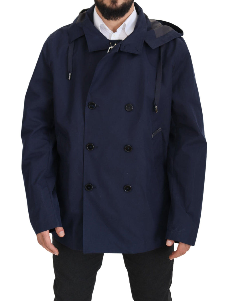 Dolce & Gabbana blauwe, dubbelgeknapte jas met capuchon