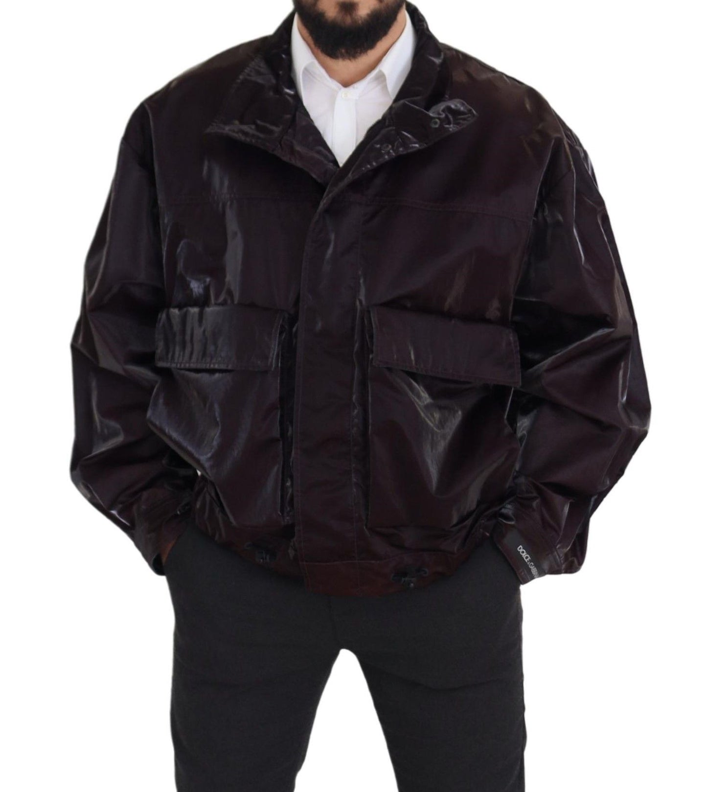 Manteau/veste pour homme en nylon bordeaux à col montant de Dolce & Gabbana