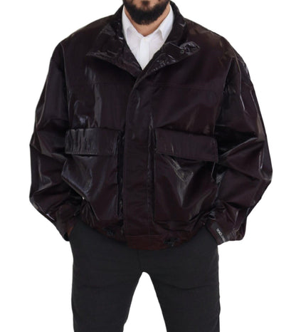 Manteau/veste pour homme en nylon bordeaux à col montant de Dolce & Gabbana