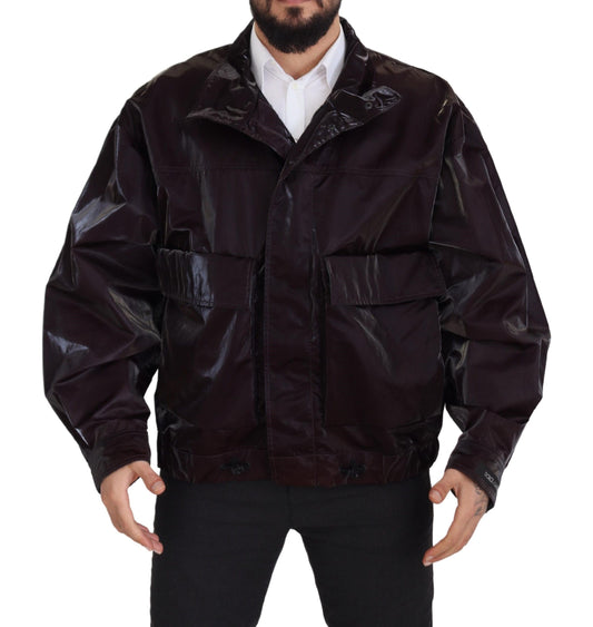 Manteau/veste pour homme en nylon bordeaux à col montant de Dolce & Gabbana