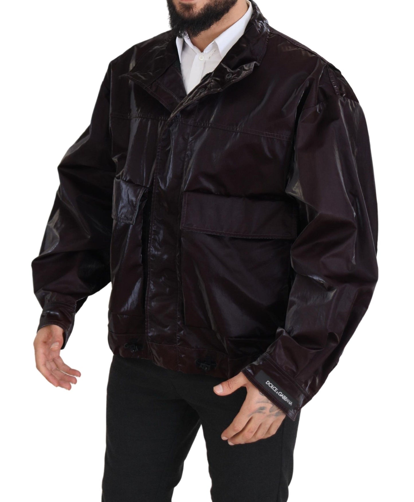 Manteau/veste pour homme en nylon bordeaux à col montant de Dolce & Gabbana