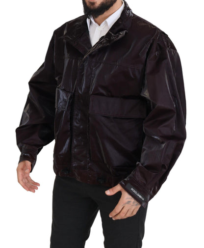 Manteau/veste pour homme en nylon bordeaux à col montant de Dolce & Gabbana