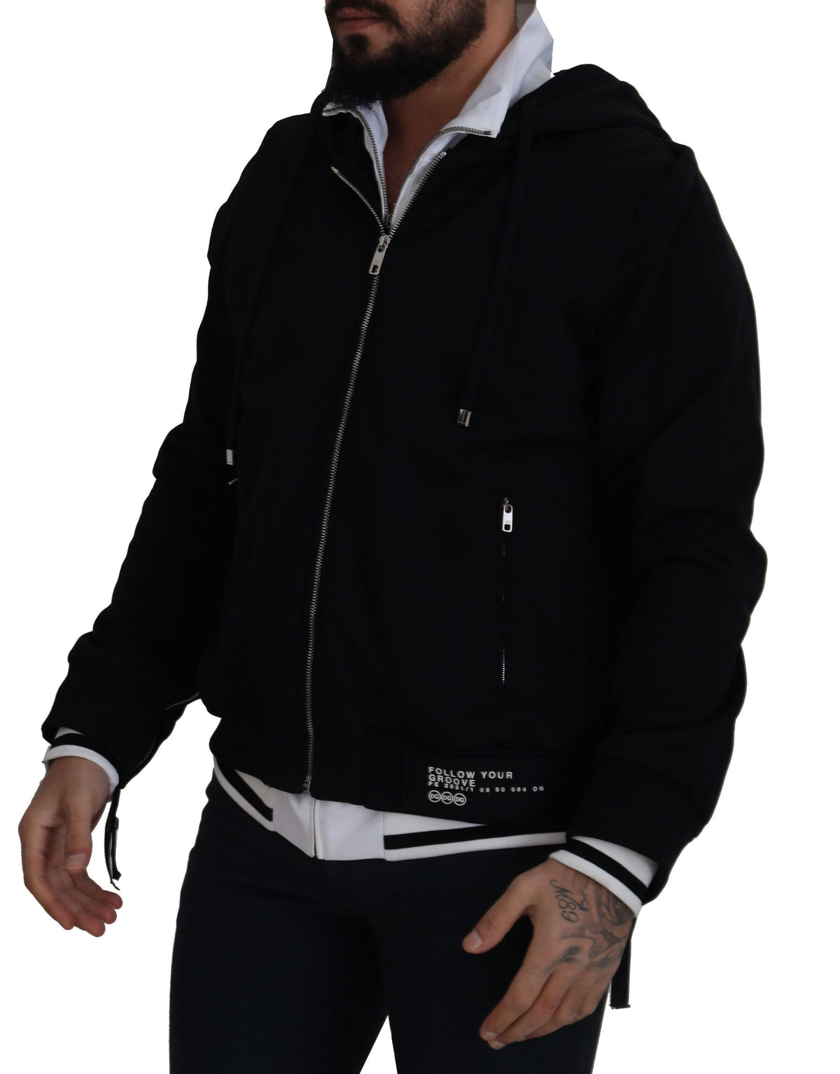 Veste à capuche et fermeture éclair intégrale en polyester noir de Dolce & Gabbana