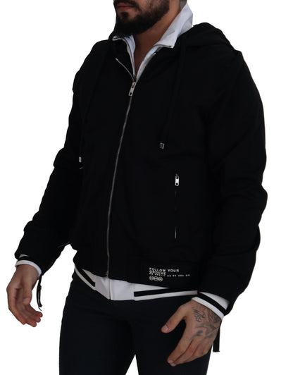 Veste à capuche et fermeture éclair intégrale en polyester noir de Dolce & Gabbana