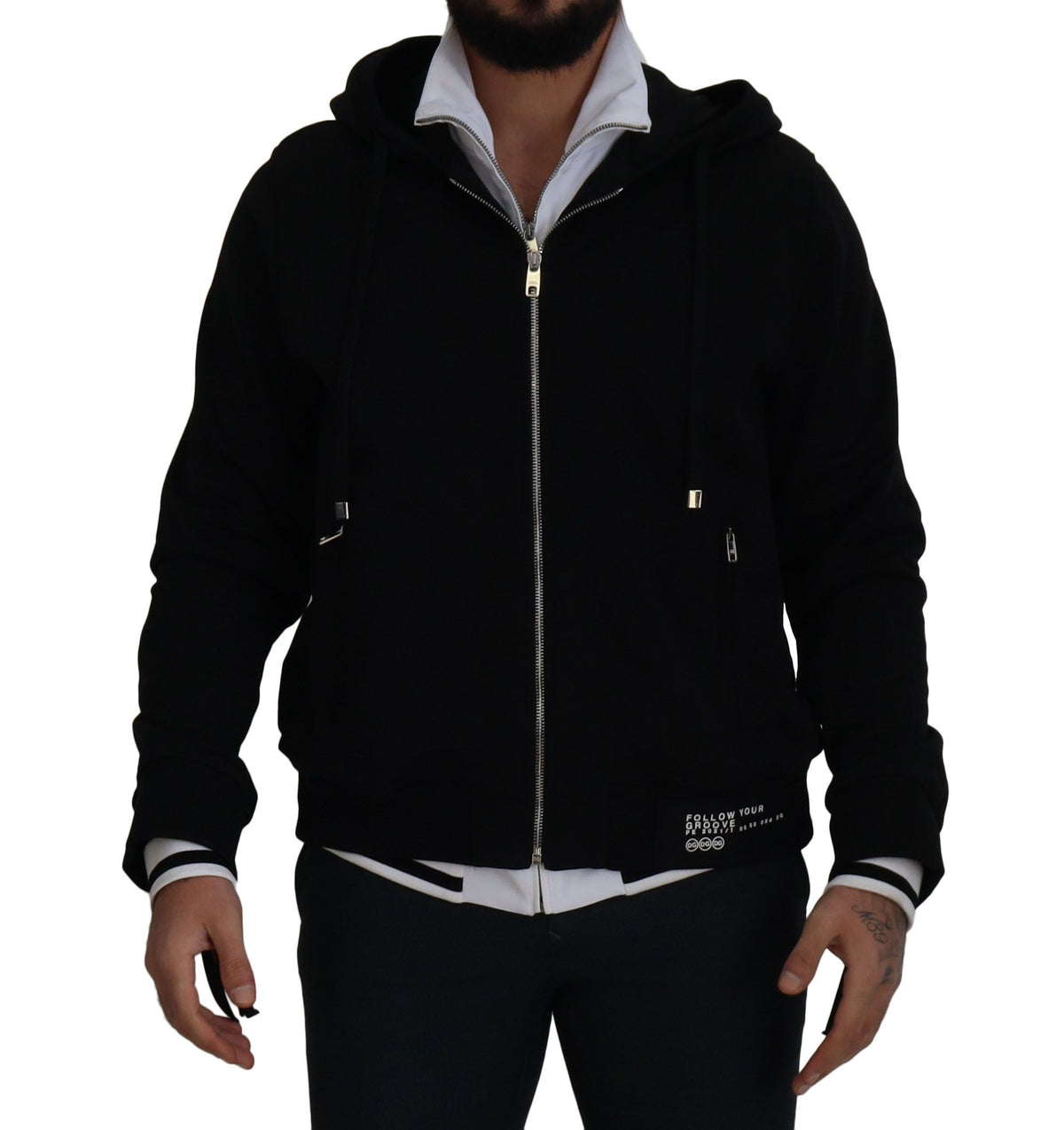 Veste à capuche et fermeture éclair intégrale en polyester noir de Dolce & Gabbana