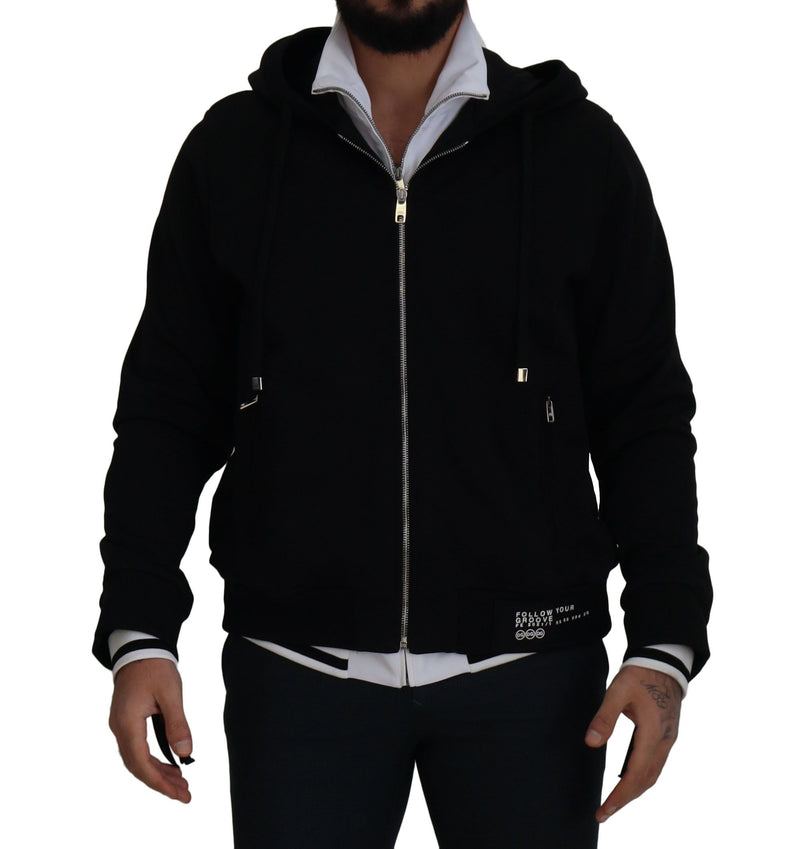 Dolce & Gabbana zwarte polyester jas met capuchon en ritssluiting