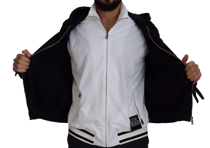 Dolce & Gabbana zwarte polyester jas met capuchon en ritssluiting
