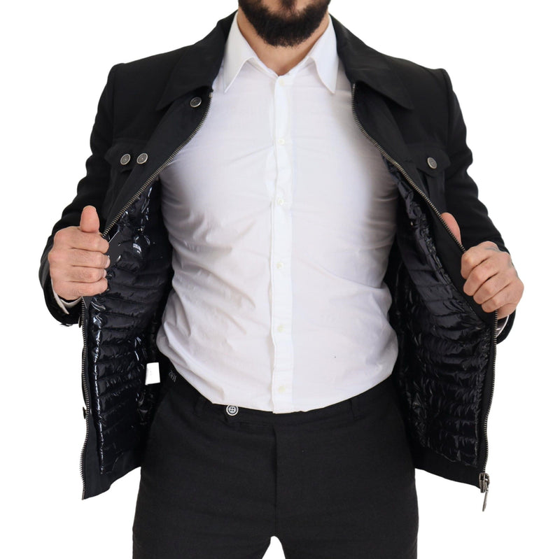 Dolce & Gabbana zwarte wollen jas met kraag en ritssluiting