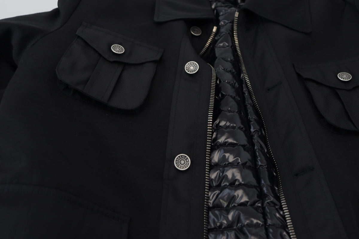 Veste à col montant et fermeture éclair intégrale en laine noire de Dolce & Gabbana