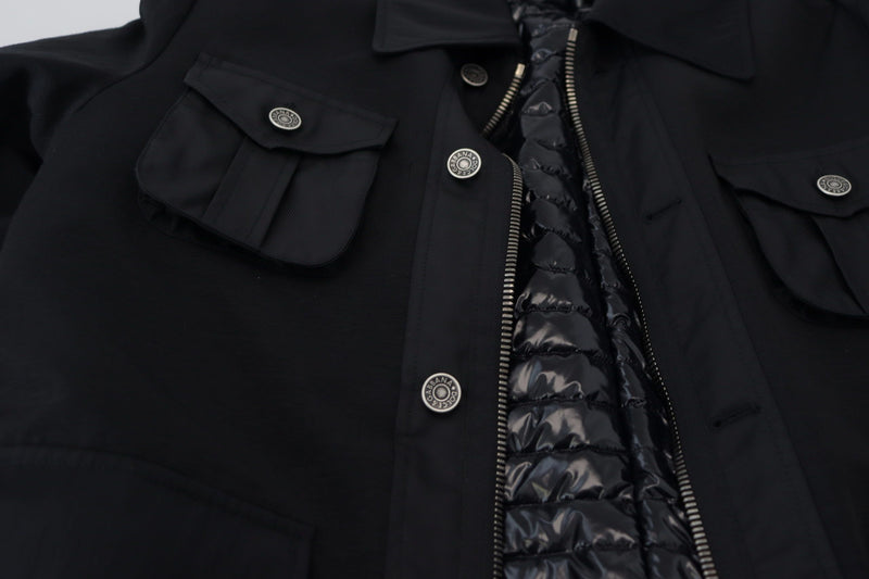 Dolce & Gabbana zwarte wollen jas met kraag en ritssluiting