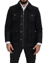 Veste à col montant et fermeture éclair intégrale en laine noire de Dolce & Gabbana
