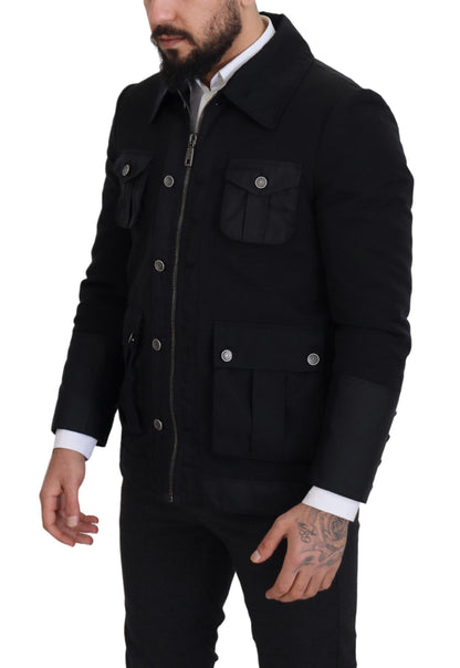 Veste à col montant et fermeture éclair intégrale en laine noire de Dolce & Gabbana