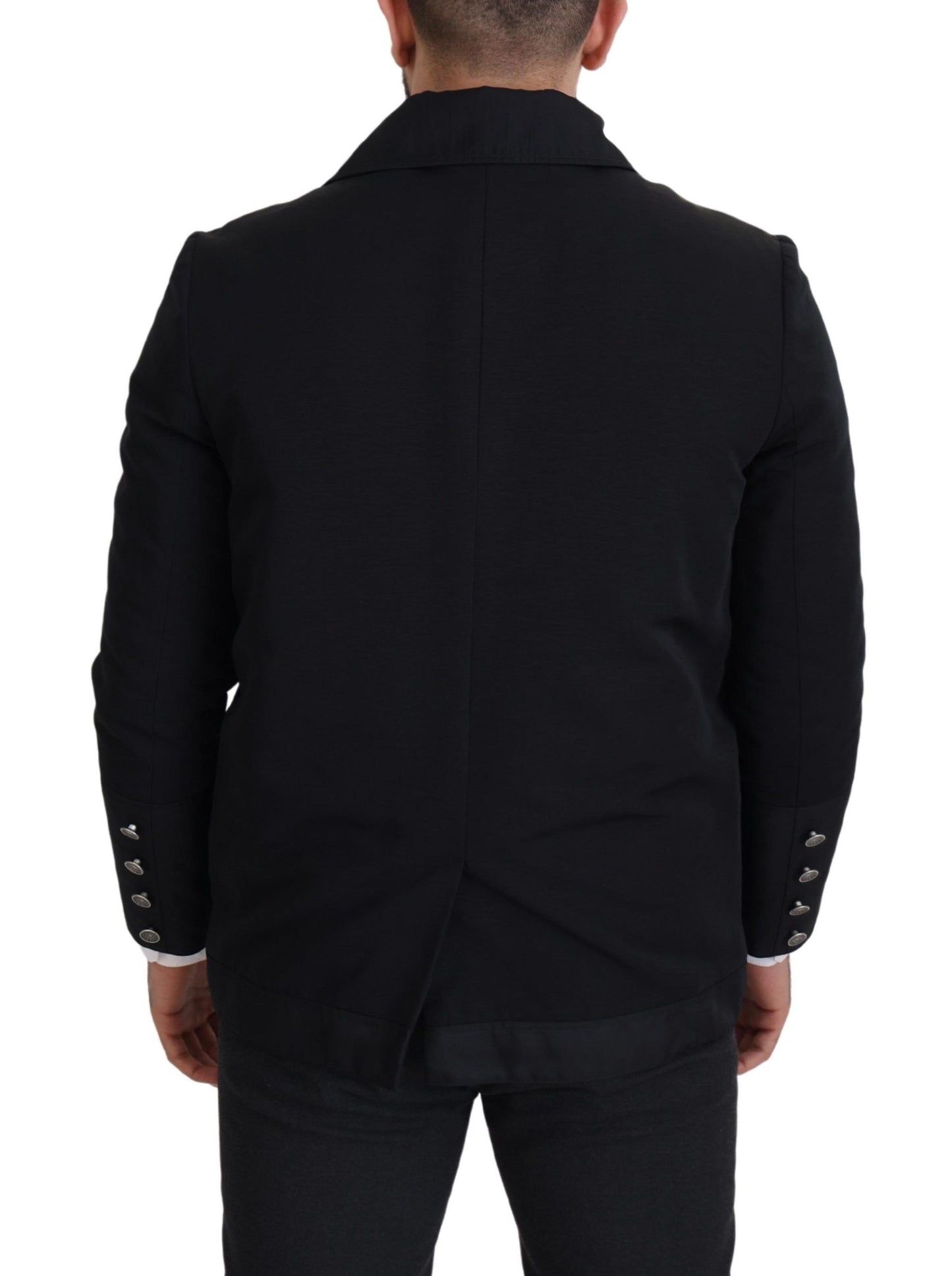 Veste à col montant et fermeture éclair intégrale en laine noire de Dolce & Gabbana
