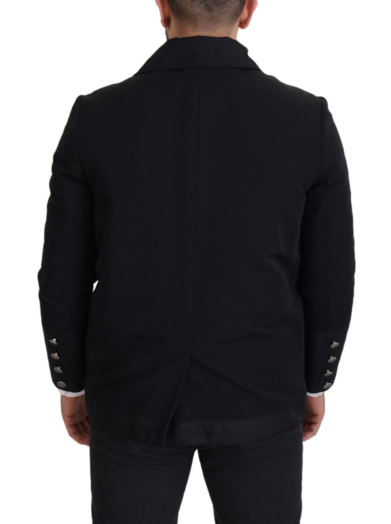 Dolce & Gabbana zwarte wollen jas met kraag en ritssluiting
