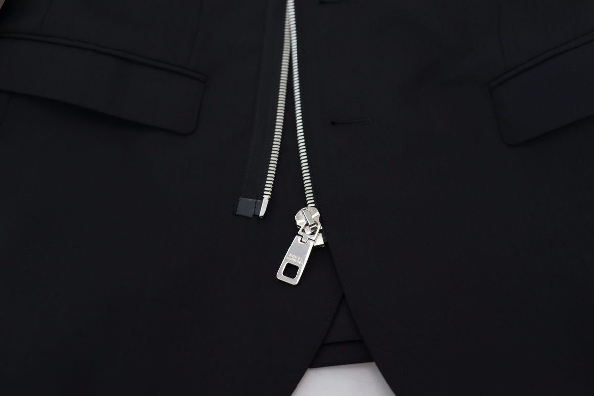 Dolce & Gabbana veste noire en laine à manches longues et fermeture éclair intégrale
