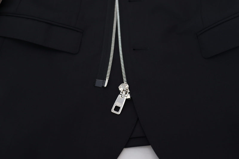 Dolce & Gabbana zwarte wollen jas met lange mouwen en ritssluiting