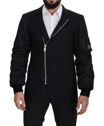 Dolce & Gabbana veste noire en laine à manches longues et fermeture éclair intégrale