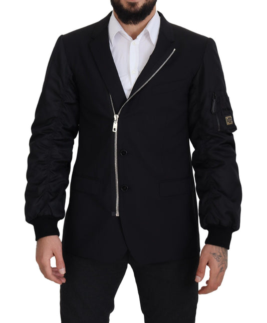 Dolce & Gabbana veste noire en laine à manches longues et fermeture éclair intégrale