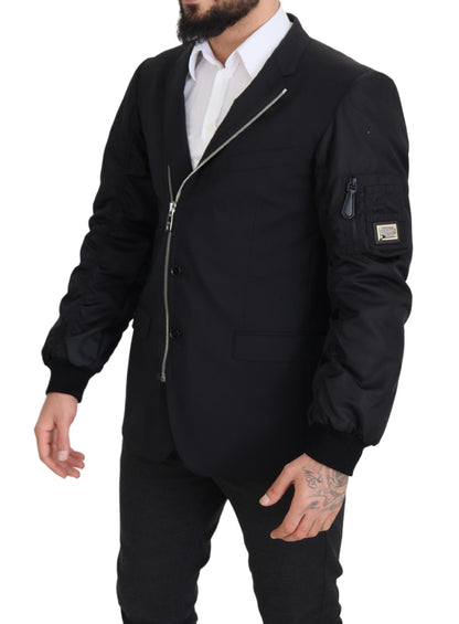 Dolce & Gabbana veste noire en laine à manches longues et fermeture éclair intégrale
