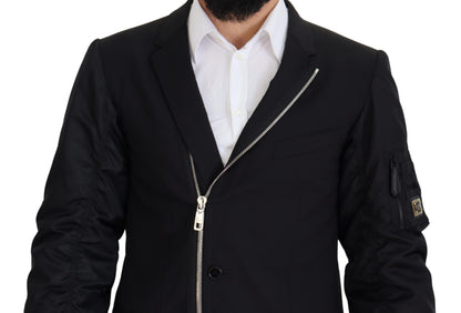 Dolce & Gabbana veste noire en laine à manches longues et fermeture éclair intégrale