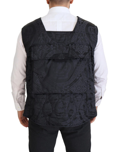 Veste sans manches à fermeture éclair intégrale en nylon noir Dolce & Gabbana